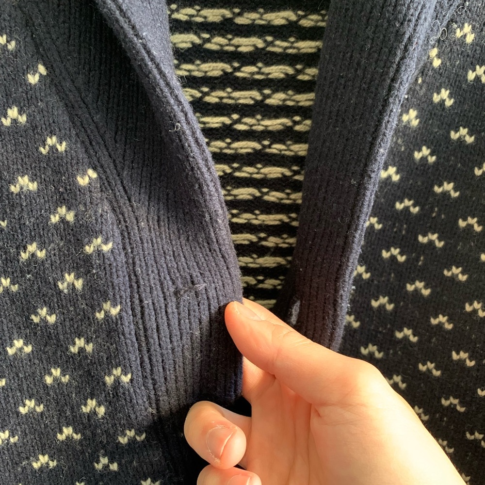 J. Crew Men's Dark Blue Patterned Shawl Collared Cardigan - Picture 2 of 5